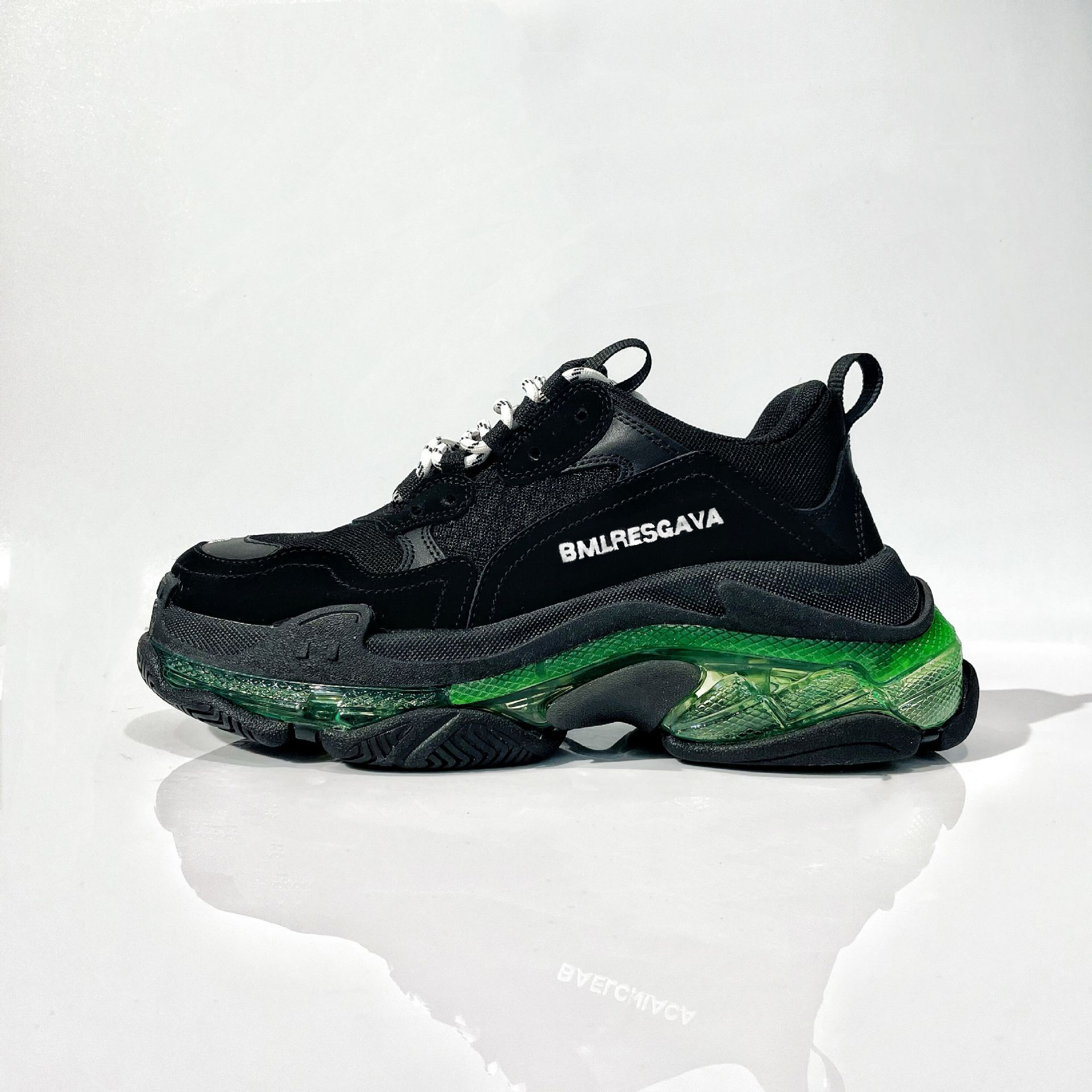 Replica version featuring layered midsoles and bold oversized silhouette